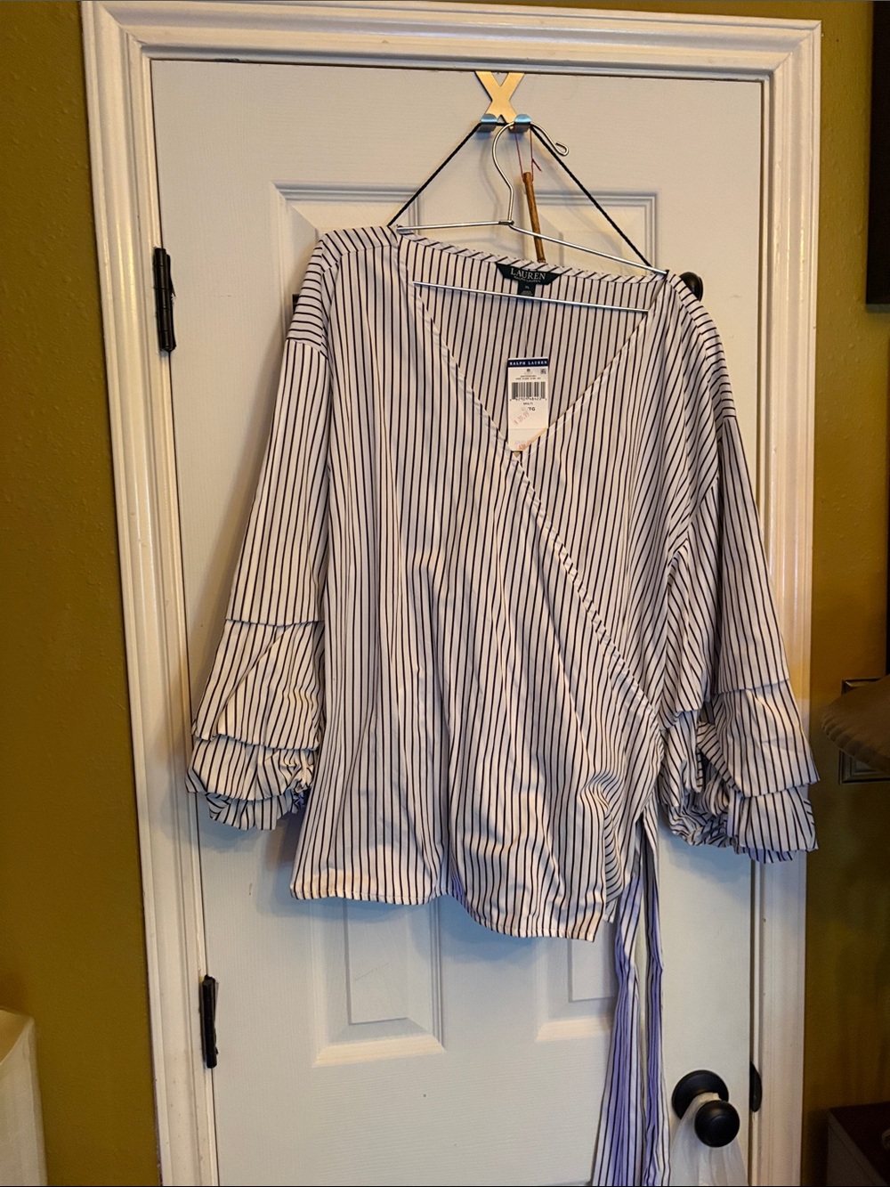 Lauren Ralph Lauren Navy & White Striped Wrap Blouse